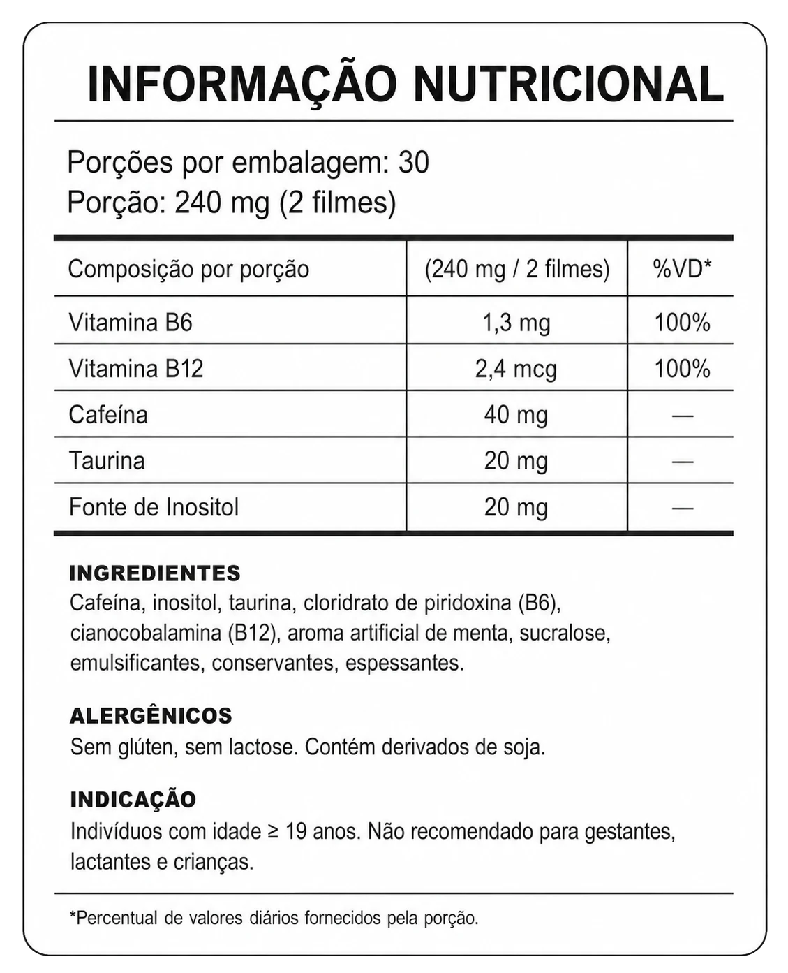 Tabela nutricional do NutraBoost
