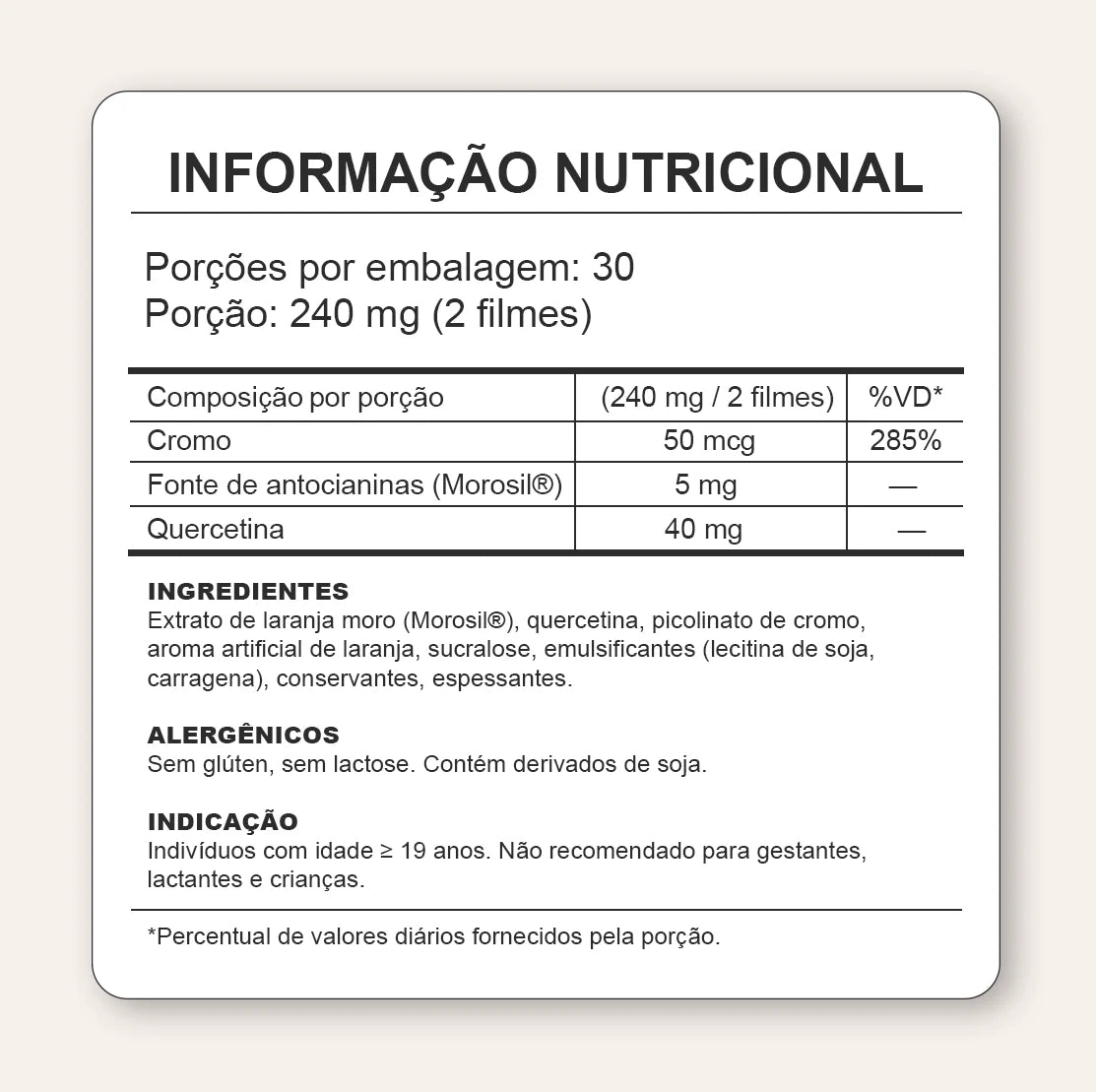 Tabela nutricional do NutraBurn